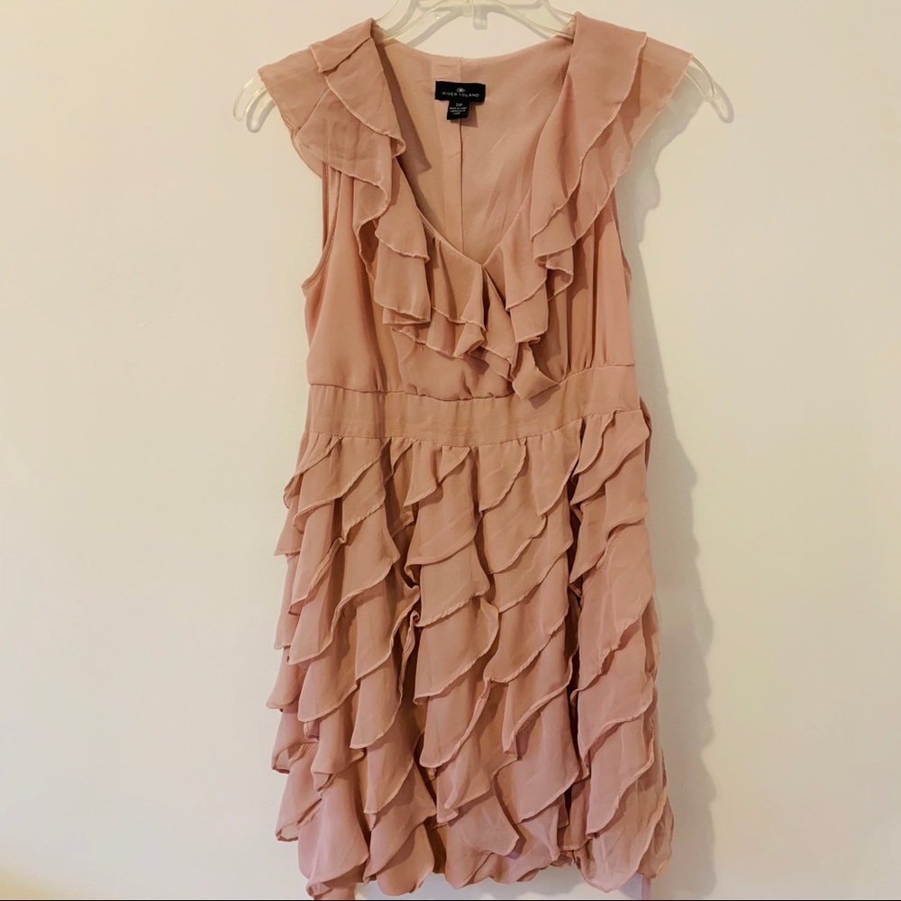 Pink River Island Ruffle V-Neck Dress
